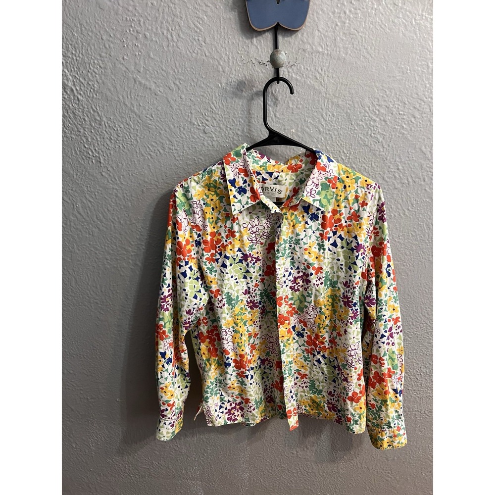 Orvis Shirt Womens White Floral Button Up Long Sleeve Size 14